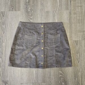 She + Sky Corduroy Button Snap Up Gray Skirt